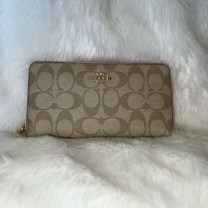 Coach Beige Signature Zip Wallet